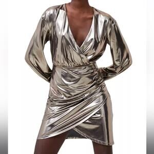 FRENCH CONNECTION Ronja Liquid Metallic Dress Silver Women’s Sz 2